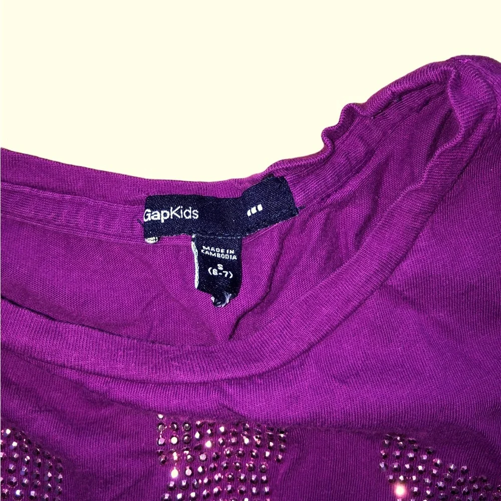 GAP logo Purple‎ Glam Tee with Pink Shiny Accents Sz S 6-7